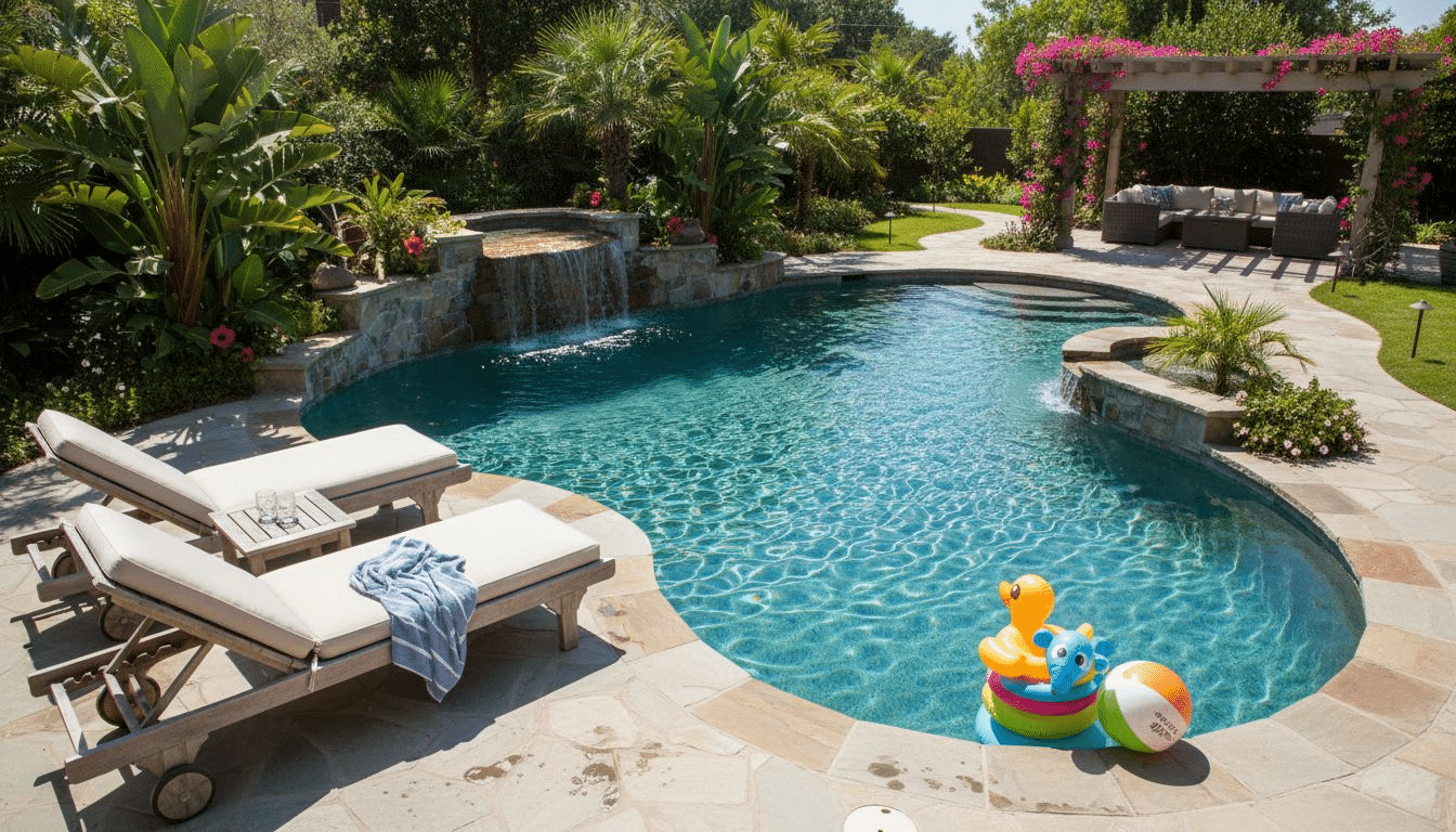 1771218962589_image Luxury pool with landscaped backyard and seating